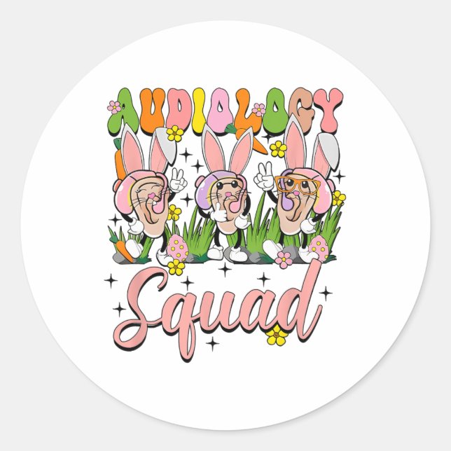 Audiology Squad Funny Easter Bunny  Classic Round Sticker (Front)