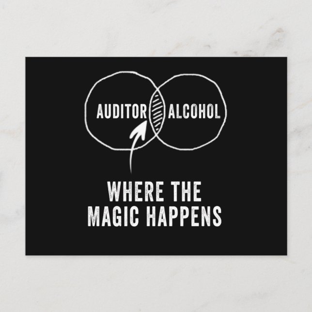 Auditor alcohol where the magic happens postcard (Front)
