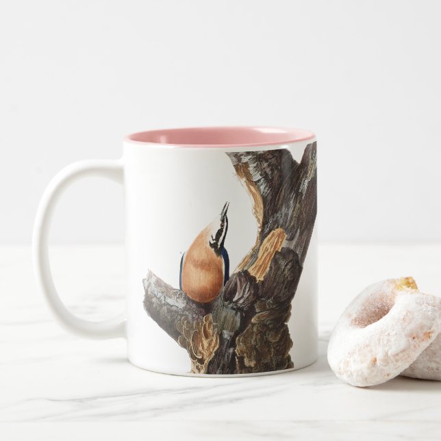 Audobon Red-Breasted Nuthatch Two-Tone Coffee Mug (With Donut)