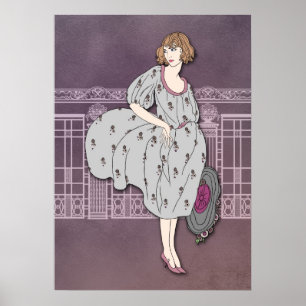 AUDREY: Art Deco Fashion in Gray and Rose Poster
