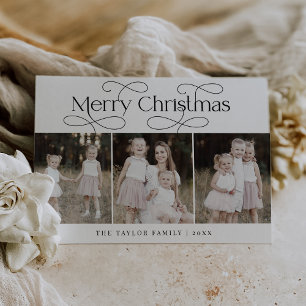 AUDREY Black Modern Family Photo Vintage Christmas Holiday Card