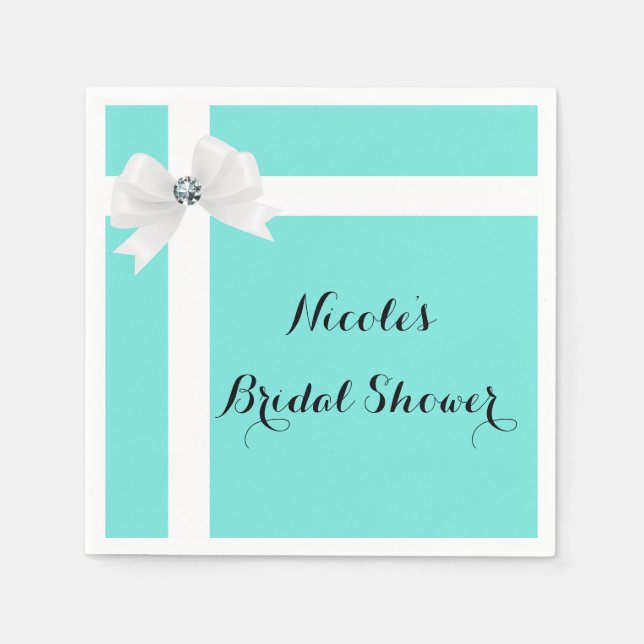 Audrey Blue & White Elegant Glam Diamond Bow Chic Napkins (Front)