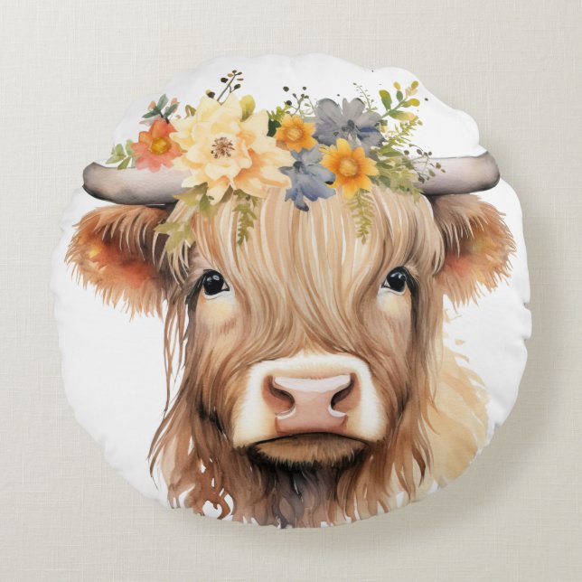 Audrey Cow Round Pillow (Front)