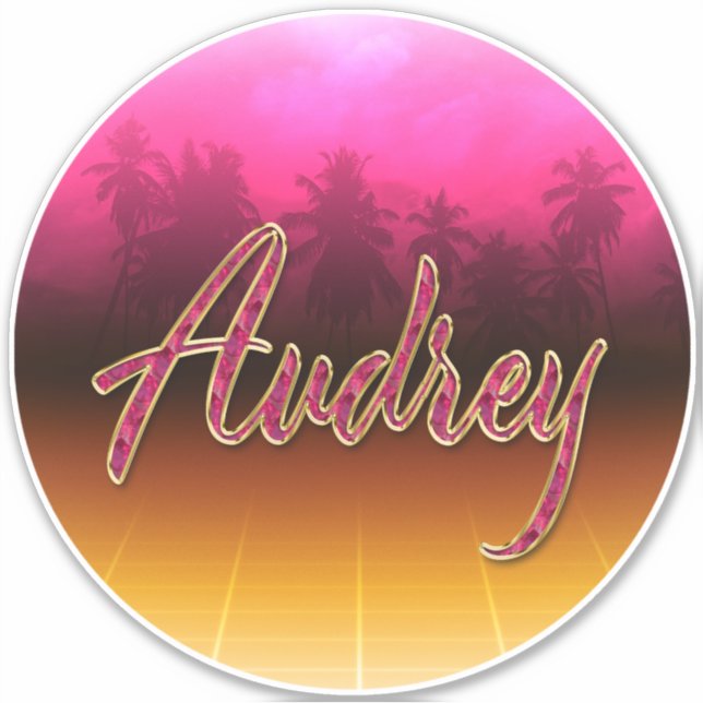 Audrey first name golden pink sticker decals (Front)