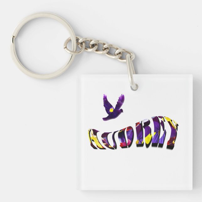 Audrey, Girls Name Logo Made With Pansies, Keychain (Front)