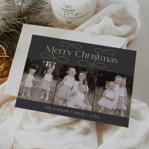 AUDREY Gray Foil Family Photo Vintage Christmas Foil Holiday Card