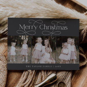 AUDREY Gray Modern Family Photo Vintage Christmas Holiday Card