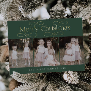 AUDREY Green Foil Family Photo Vintage Christmas Foil Holiday Card