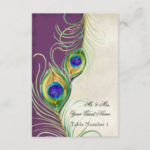 Audrey Jeanne Peacock Feather Purple Damask Escort Invitation