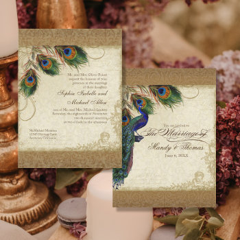 Audrey Jeanne Peacock & Feathers Vintage Damask Invitation by VintageWeddings at Zazzle