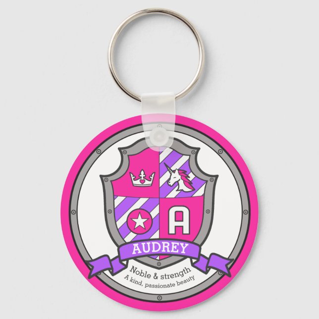 Audrey letter B name meaning pink unicorn crest Keychain (Front)