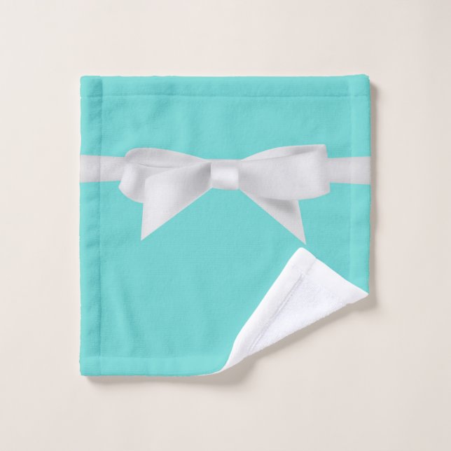 Audrey Teal White Bow Modern Glam Bath Towel Set (Wash Cloth)
