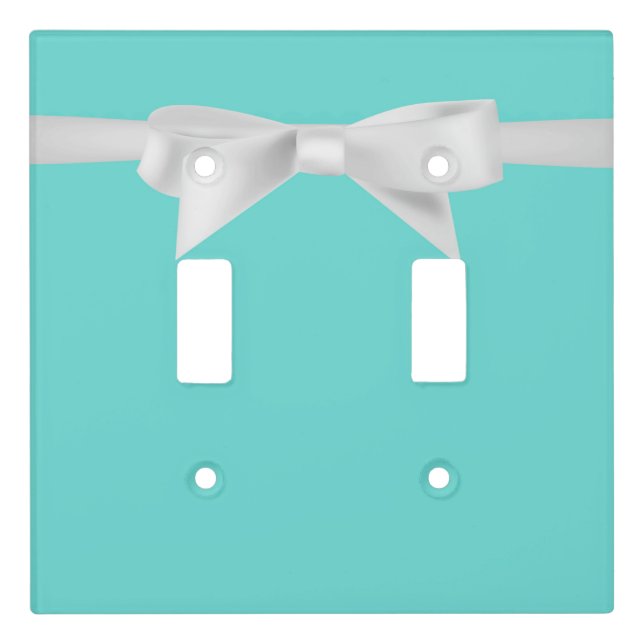 Audrey Teal White Bow Modern Glam Light Switch Cover (Front)