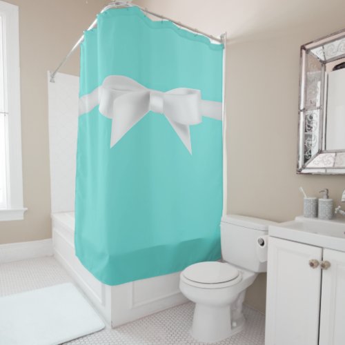 Audrey Teal White Bow Modern Glam Shower Curtain