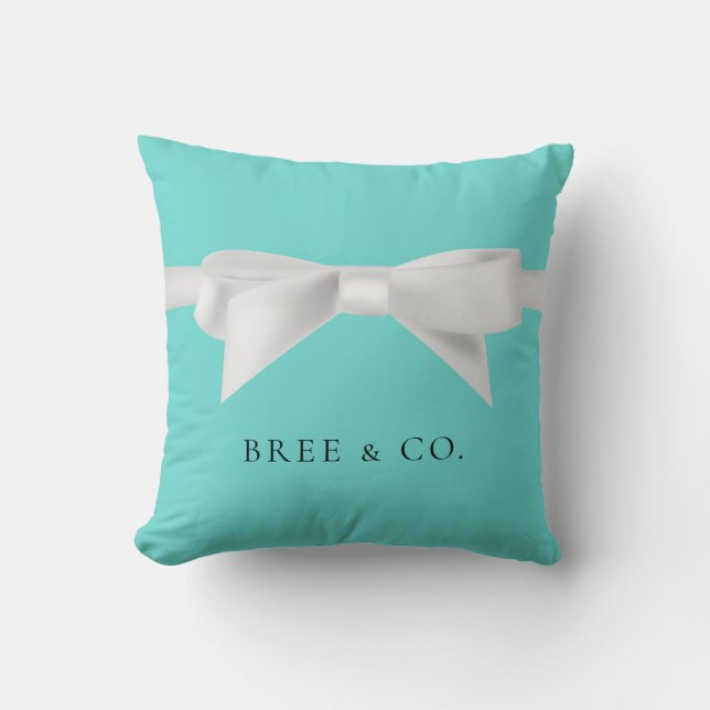 Audrey Teal White Bow Modern Glam Throw Pillow (Front)