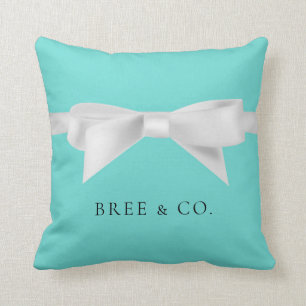Audrey Teal White Bow Modern Glam Throw Pillow
