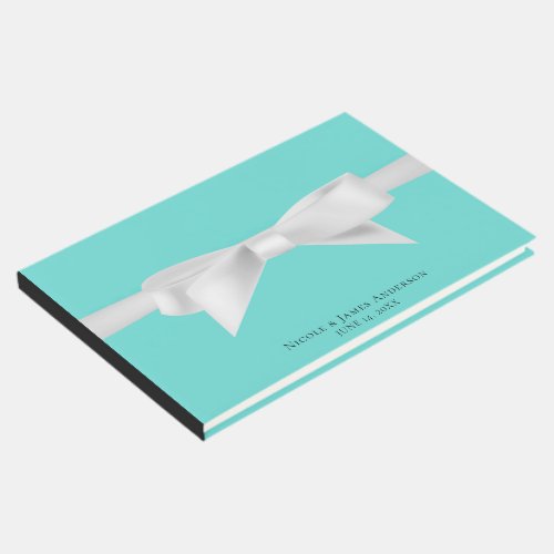 Audrey Teal White Bow Modern Glam Wedding Bridal Guest Book