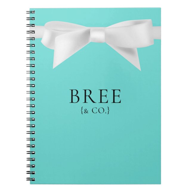 Audrey Teal White Bow Modern Glam Wedding Bridal Notebook (Front)