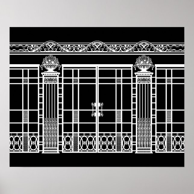 AUDREY'S ART DECO IRONWORK: WHITE on BLACK Poster (Front)