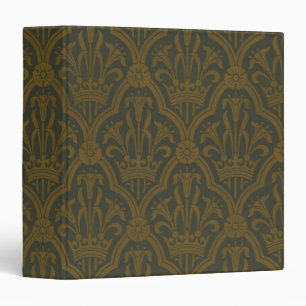Audsley Vintage Gold Lily Crown Green Damask Art 3 Ring Binder