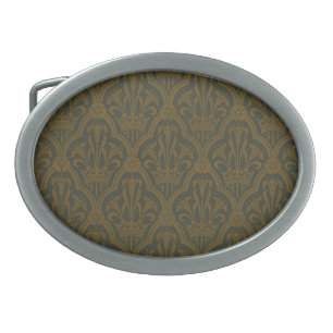 Audsley Vintage Gold Lily Crown Green Damask Art Belt Buckle