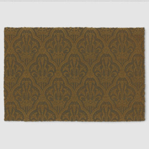 Audsley Vintage Gold Lily Crown Green Damask Art Fiber Doormat