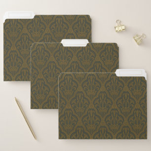 Audsley Vintage Gold Lily Crown Green Damask Art File Folder