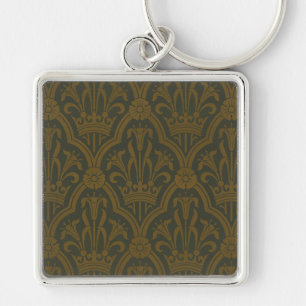 Audsley Vintage Gold Lily Crown Green Damask Art Keychain
