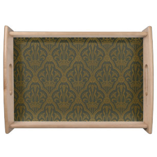 Audsley Vintage Gold Lily Crown Green Damask Art Serving Tray