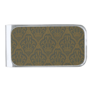 Audsley Vintage Gold Lily Crown Green Damask Art Silver Finish Money Clip