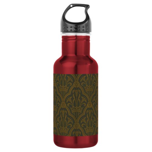Audsley Vintage Gold Lily Crown Green Damask Art Stainless Steel Water Bottle
