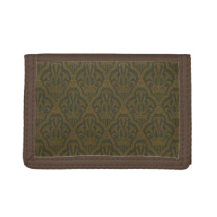 Audsley Vintage Gold Lily Crown Green Damask Art Trifold Wallet