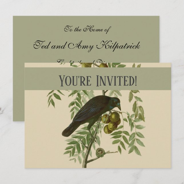 Audubon American Crow Black Bird Invitation (Front/Back)