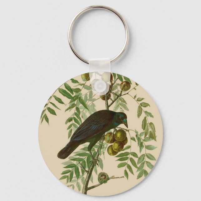 Audubon American Crow Black Bird Keychain (Front)