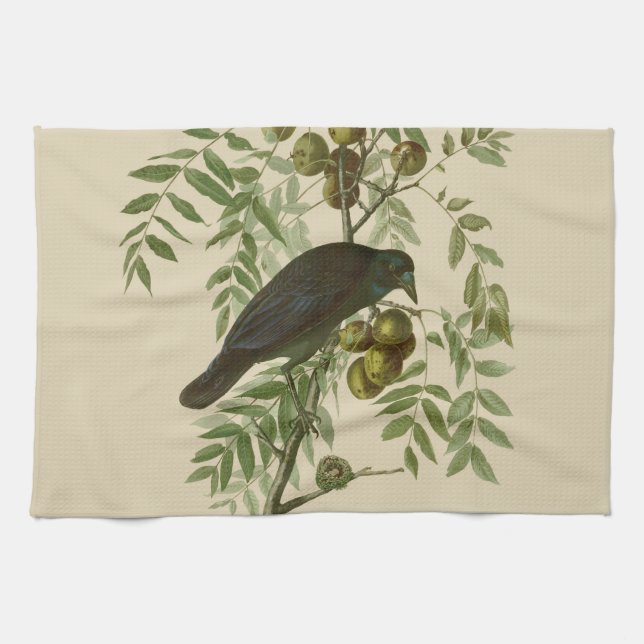 Audubon American Crow Black Bird Kitchen Towel (Horizontal)