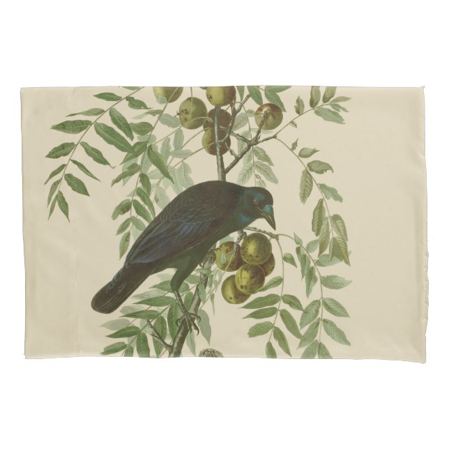 Audubon American Crow Black Bird Pillow Case (Front)