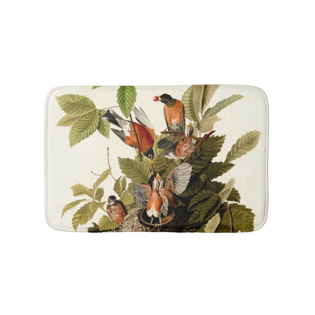 Audubon American Robin Wildlife Bird Illustration Bath Mat (Front)