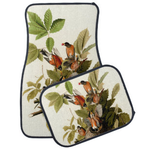 Audubon American Robin Wildlife Bird Illustration Car Floor Mat