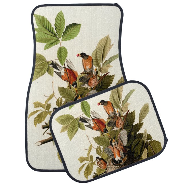 Audubon American Robin Wildlife Bird Illustration Car Floor Mat (Set)