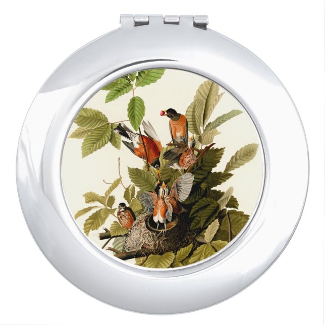 Audubon American Robin Wildlife Bird Illustration Compact Mirror (Front)