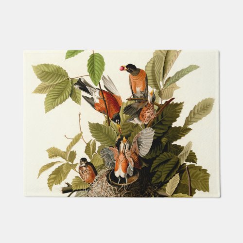 Audubon American Robin Wildlife Bird Illustration Doormat