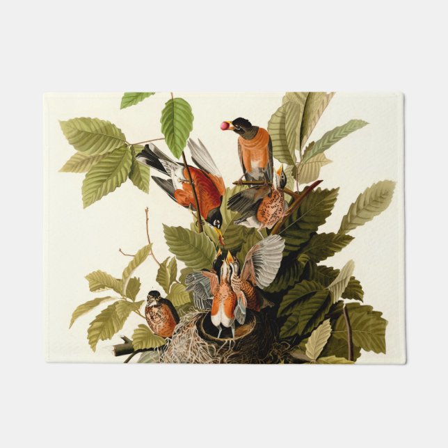 Audubon American Robin Wildlife Bird Illustration Doormat (Front)