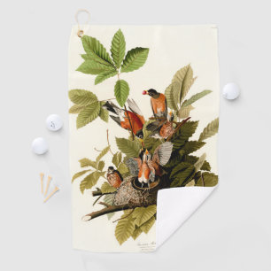 Audubon American Robin Wildlife Bird Illustration Golf Towel