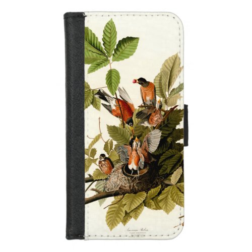 Audubon American Robin Wildlife Bird Illustration iPhone 87 Wallet Case