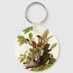 Audubon American Robin Wildlife Bird Illustration Keychain