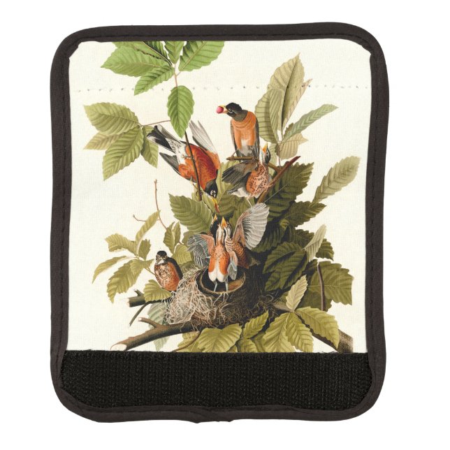 Audubon American Robin Wildlife Bird Illustration Luggage Handle Wrap (Front)