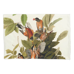 Audubon American Robin Wildlife Bird Illustration Pillow Case
