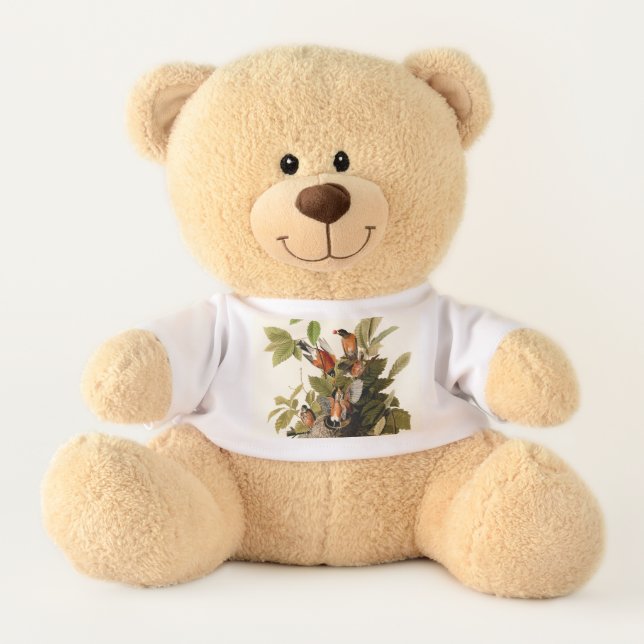 Audubon American Robin Wildlife Bird Illustration Teddy Bear (Front)