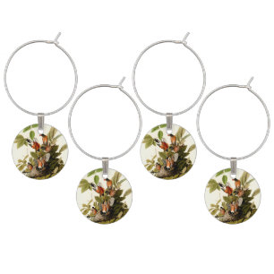 Audubon American Robin Wildlife Bird Illustration Wine Charm