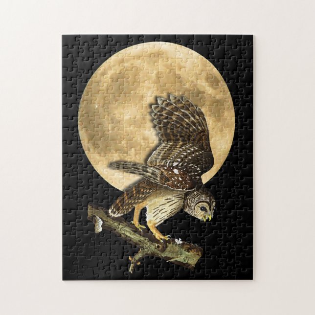Audubon Barred Owl & Moon Halloween Gift Puzzle (Vertical)